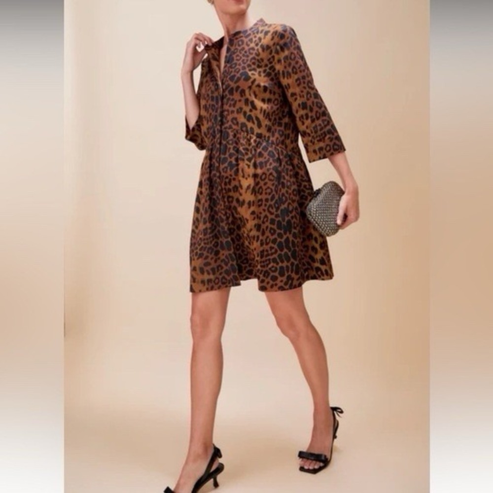 Tuckernuck Leopard Royal Shirt Dress Size XL Animal Print Stretch Pockets NWT